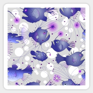 Angler fish - violet on gray Sticker